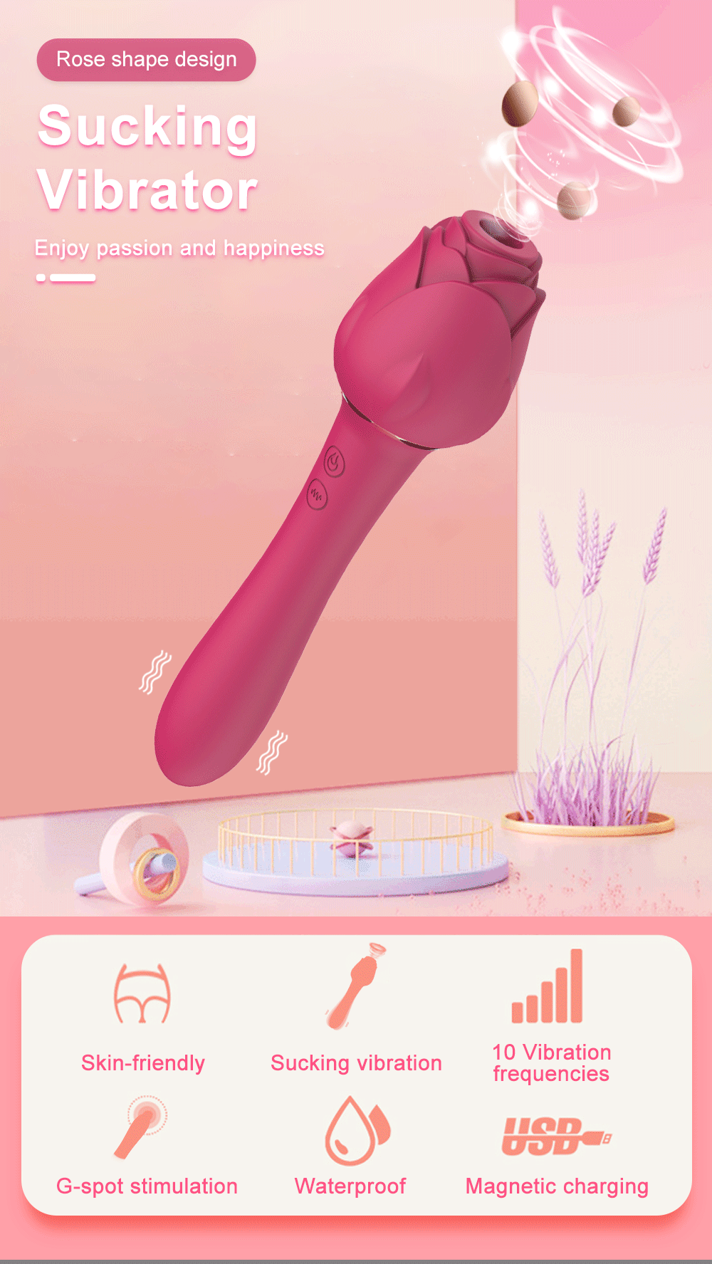 rose-clit-sucker Rose shape design sucking vibrator enjoy passion and happiness