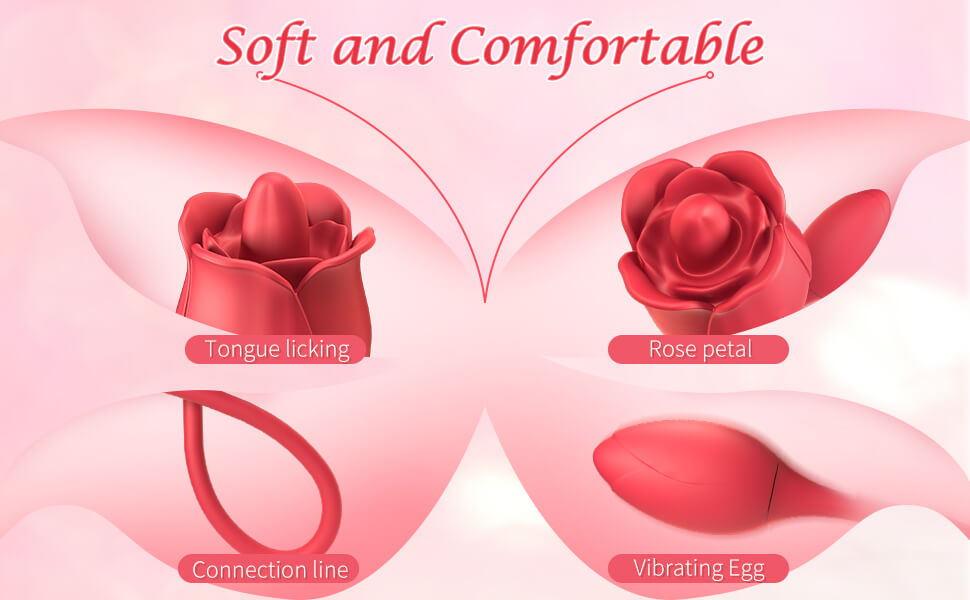 licking rose vibrator · rose toy with 9 vibrating modes