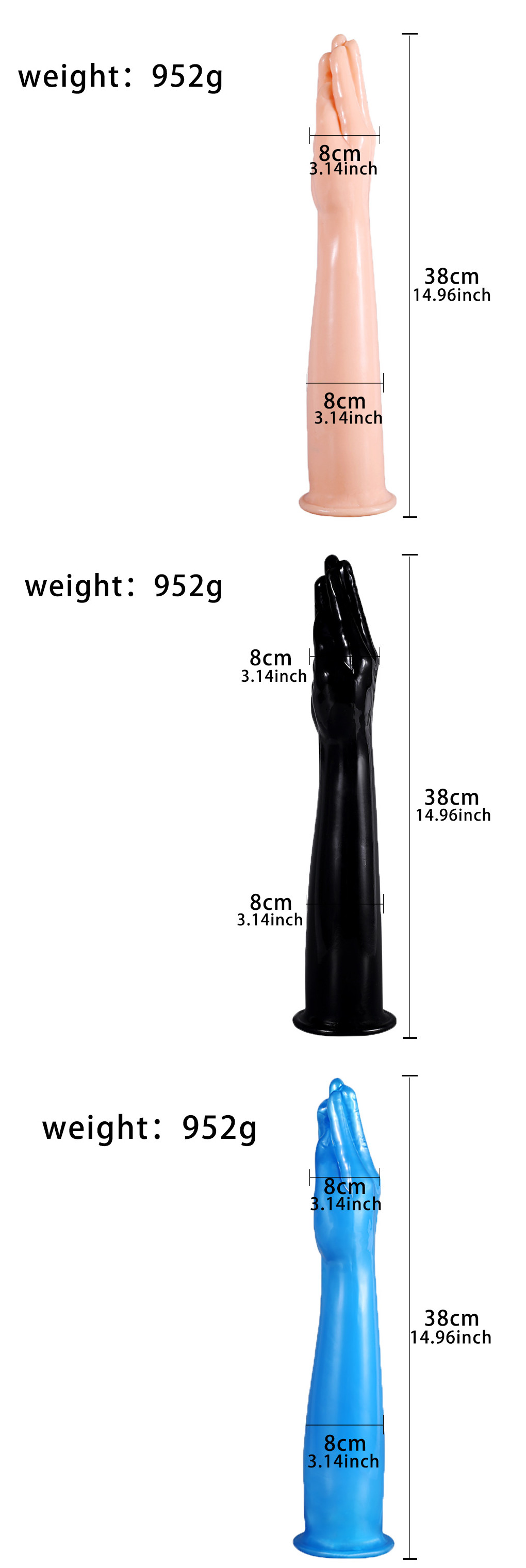 Make your fisting fantasies come true big time with this 14.96" realistic dildo boasting a clenched fist design.